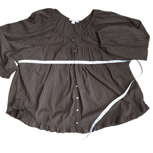 AMERICAN EAGLE Women's Chocolate Brown Boho Oversized Button Front Top XS Fall - Picture 4 of 7